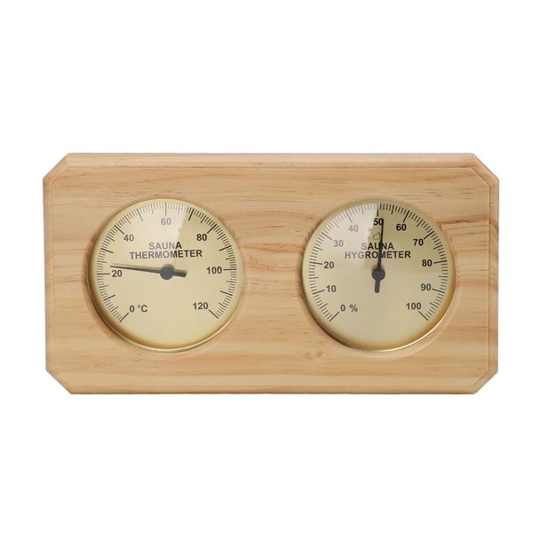 Sauna-Thermometer und Hygrometer auf Holz